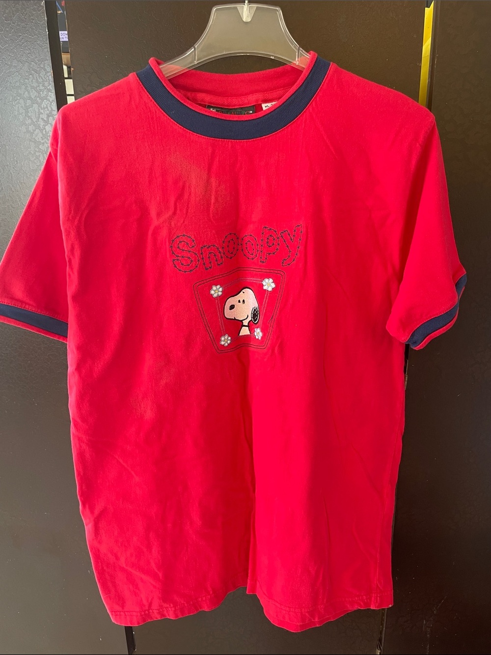 Vintage Peanuts Snoopy Red Short Sleeve Tee with Navy Trim